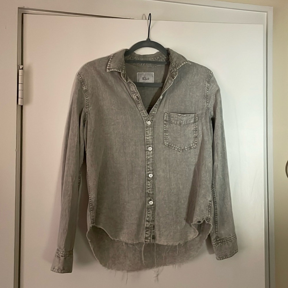 Rails Raw Hem Acid Wash Button Down Shirt